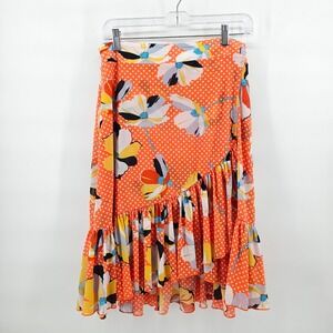 Cabi 6199 Tango Skirt Orange Floral Polka Dot Mesh Wrap Ruffle Midi Womens Med